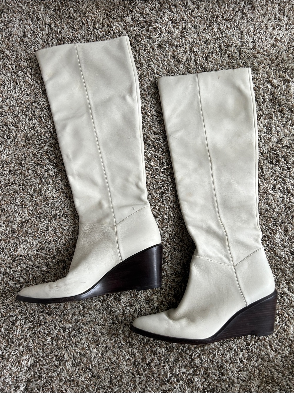 Vince White Knee-High wood design Wedge Boots